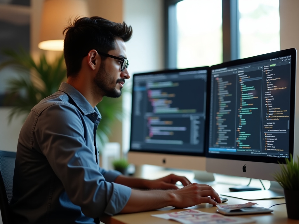 Freelancer trabajando en su ordenador
